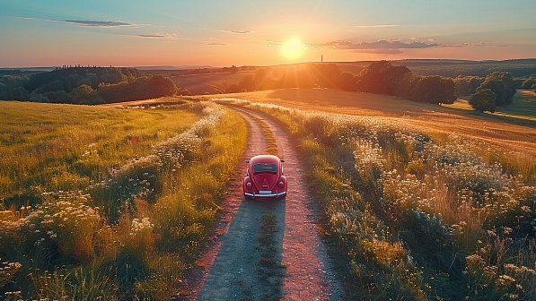A car in a field pattern