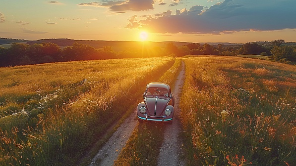 A car in a field pattern