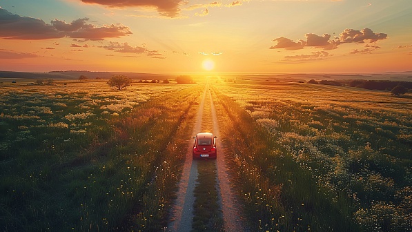 A car in a field pattern