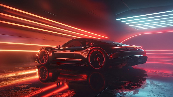Sportscar in neon lights pattern