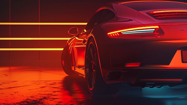 Sportscar in neon lights pattern