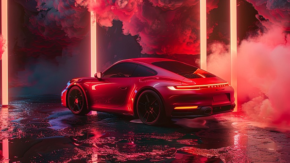 Sportscar in neon lights pattern