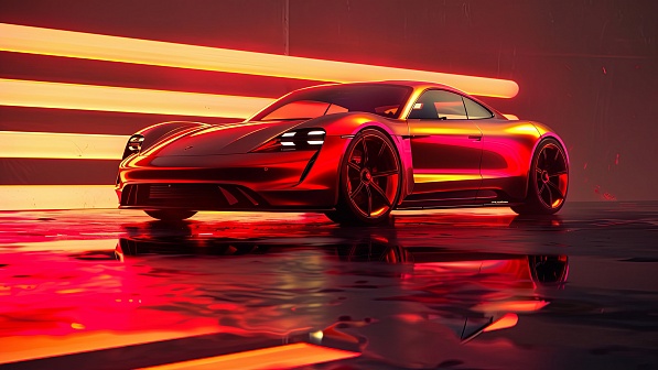 Sportscar in neon lights pattern