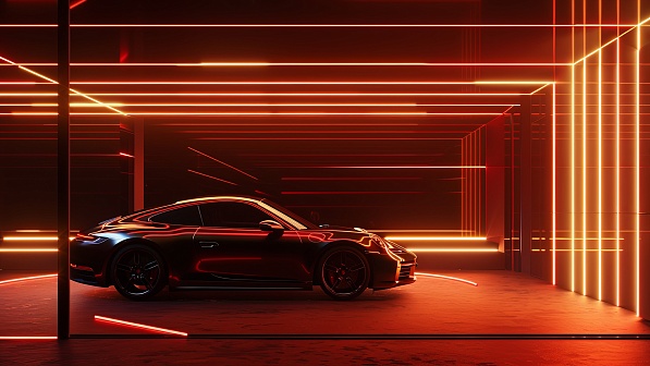 Sportscar in neon lights pattern