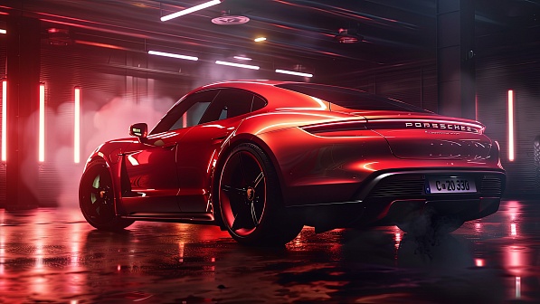 Sportscar in neon lights pattern
