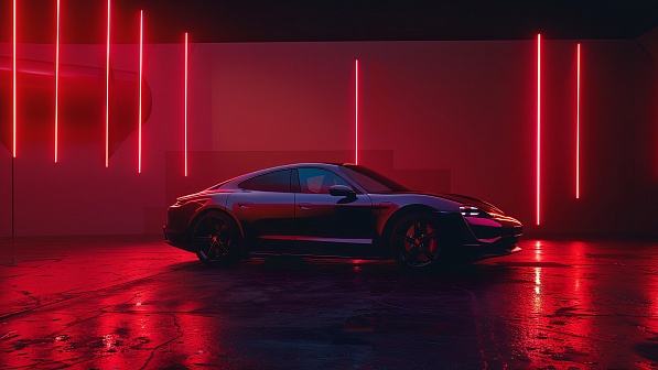 Sportscar in neon lights pattern