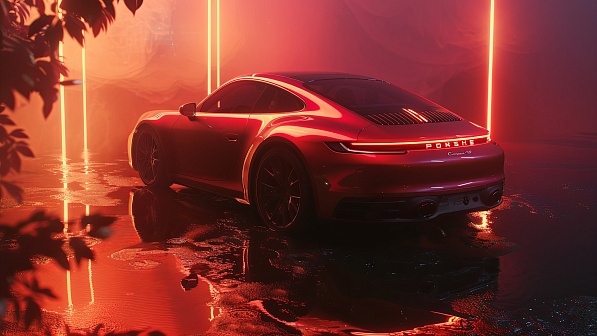 Sportscar in neon lights pattern