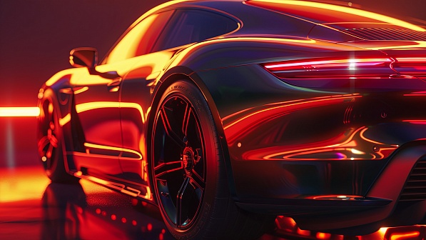 Sportscar in neon lights pattern