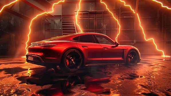 Sportscar in neon lights pattern