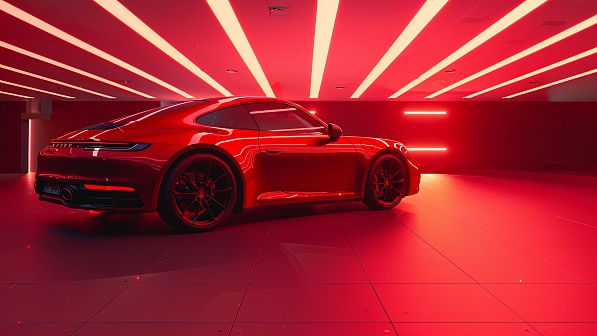 Sportscar in neon lights pattern