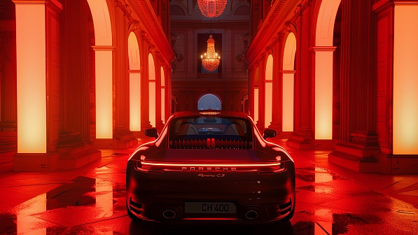 Sportscar in neon lights pattern