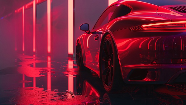 Sportscar in neon lights pattern