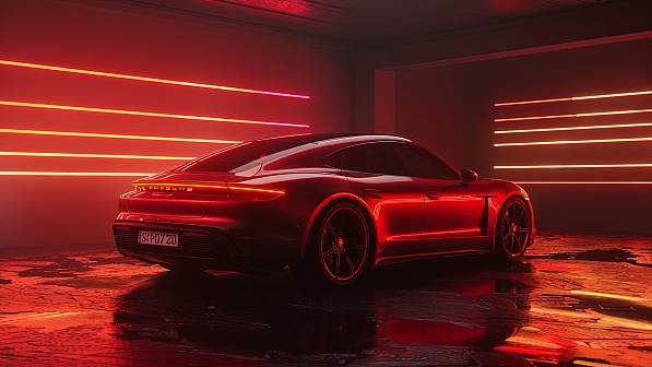 Sportscar in neon lights pattern