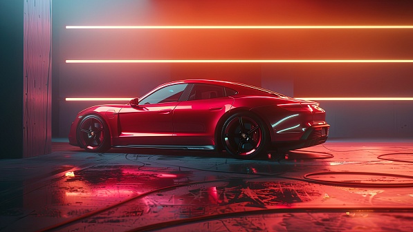 Sportscar in neon lights pattern
