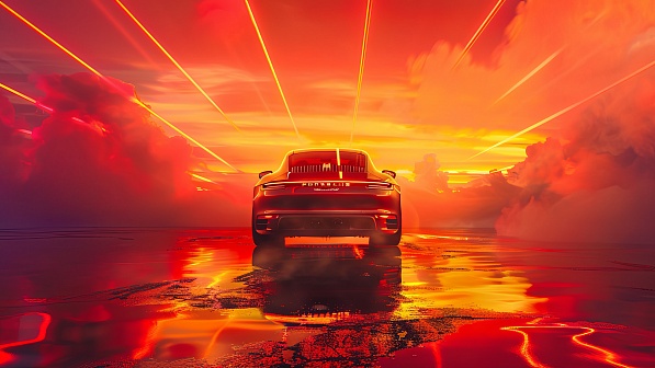 Sportscar in neon lights pattern