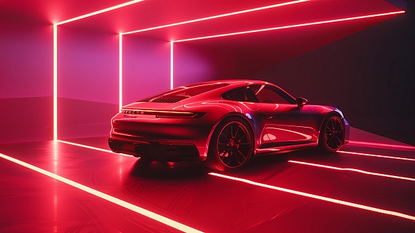 Sportscar in neon lights pattern