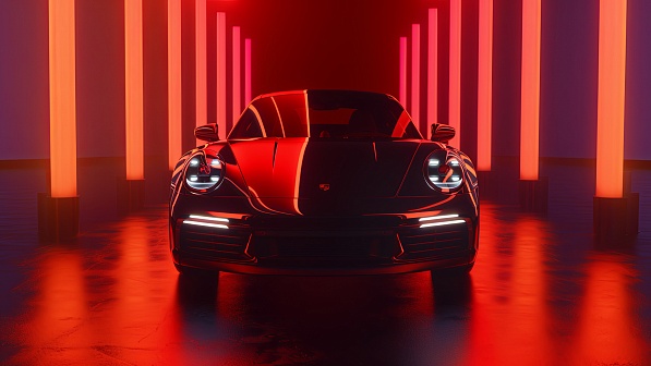 Sportscar in neon lights pattern