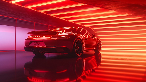 Sportscar in neon lights pattern