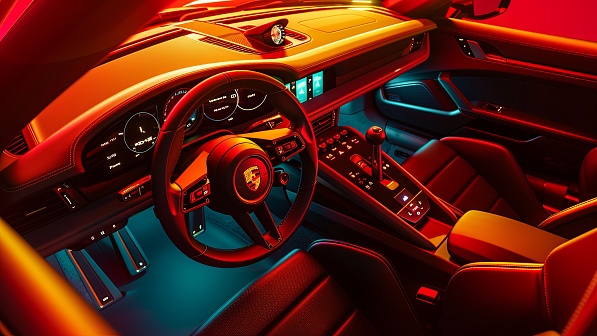 Sportscar in neon lights pattern