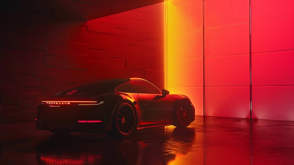 Sportscar in neon lights pattern