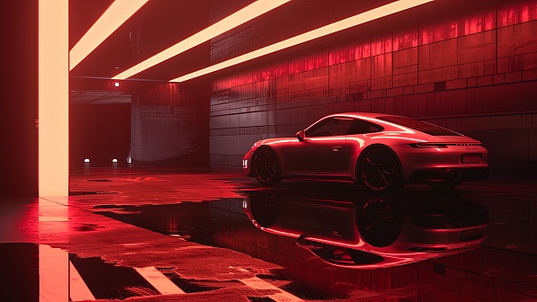 Sportscar in neon lights pattern