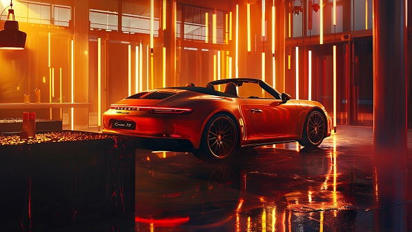 Sportscar in neon lights pattern