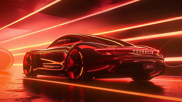 Sportscar in neon lights pattern