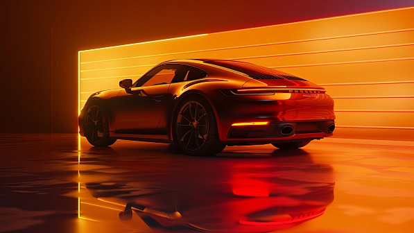Sportscar in neon lights pattern