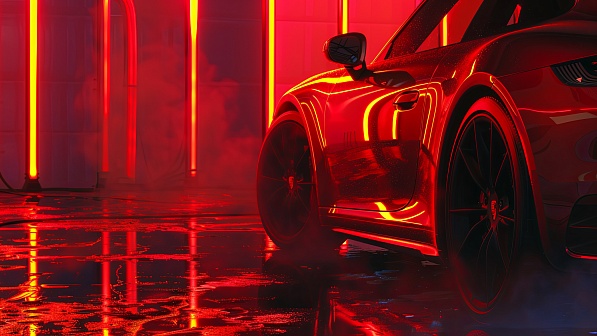 Sportscar in neon lights pattern