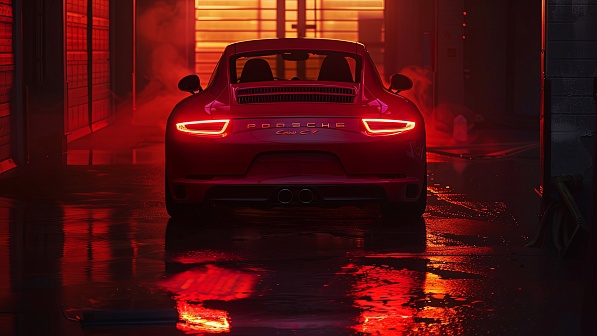 Sportscar in neon lights pattern