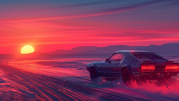 Car driving to the sunset pattern