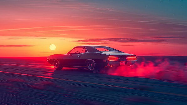 Car driving to the sunset pattern