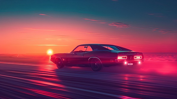 Car driving to the sunset pattern