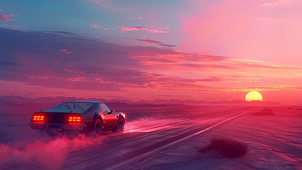 Car driving to the sunset pattern