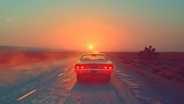 Car driving to the sunset pattern