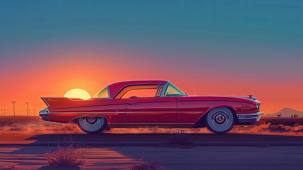 Car driving to the sunset pattern