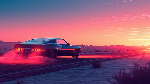 Car driving to the sunset pattern