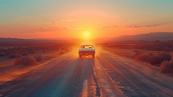 Car driving to the sunset pattern