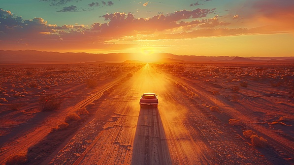 Car driving to the sunset pattern