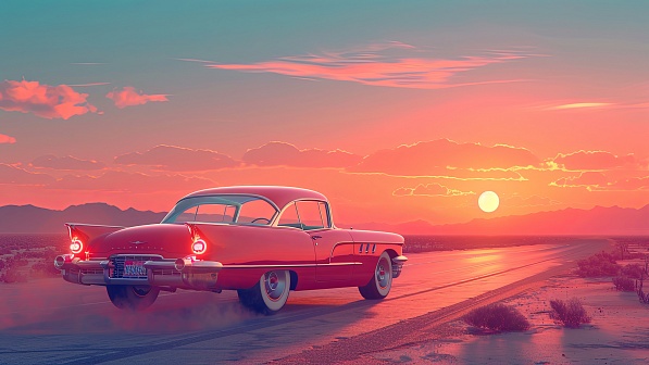 Car driving to the sunset pattern