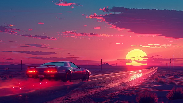 Car driving to the sunset pattern