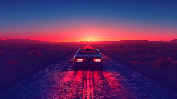 Car driving to the sunset pattern