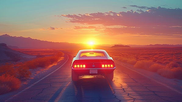 Car driving to the sunset pattern