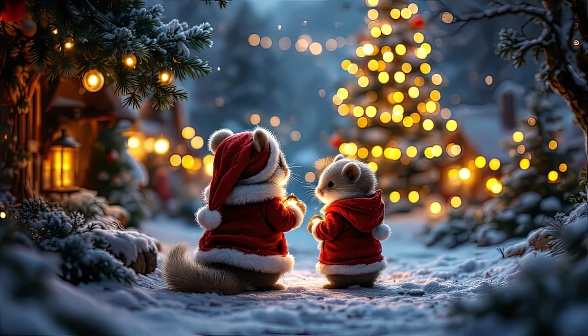 Animals at Christmas pattern