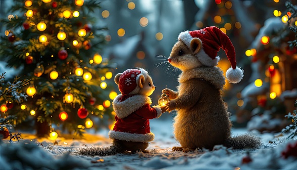 Animals at Christmas pattern