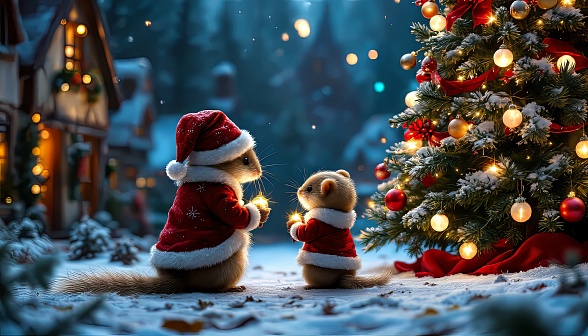 Animals at Christmas pattern