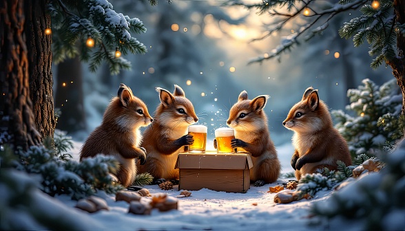 Animals at Christmas pattern