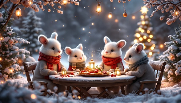 Animals at Christmas pattern
