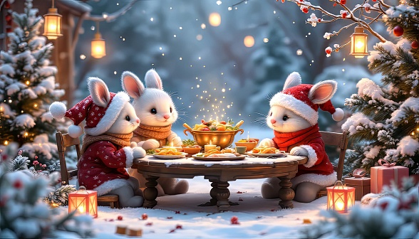 Animals at Christmas pattern
