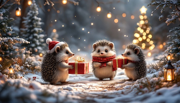 Animals at Christmas pattern